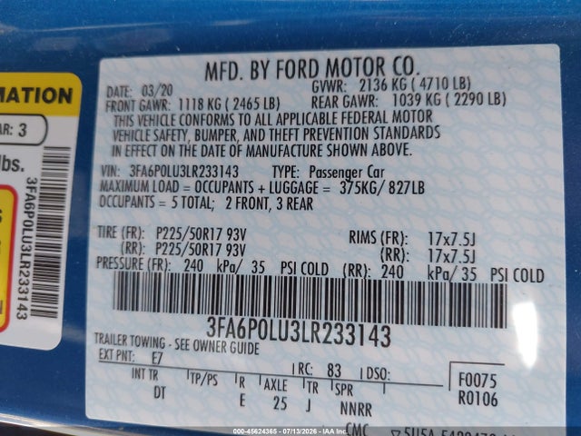 Ford Fusion Hybrid Se 2020 3FA6P0LU3LR233143 Image 9