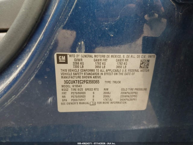 Aukcja sprzedaży 2015 Chevrolet Silverado 1500 High Country, vin: 3GCUKTEC2FG358365, numer aukcji: 45624371