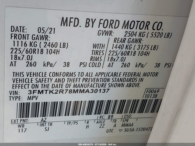 3FMTK2R78MMA30137 Ford Mustang Mach-e California Route 1