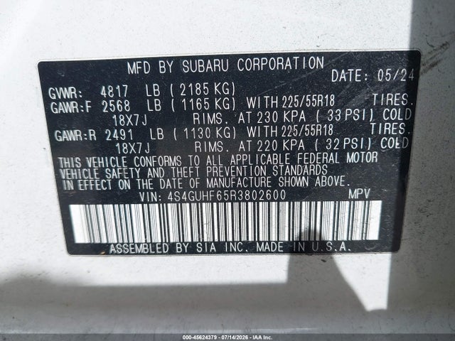 Aukcja sprzedaży 2024 Subaru Crosstrek Sport, vin: 4S4GUHF65R3802600, numer aukcji: 45624379