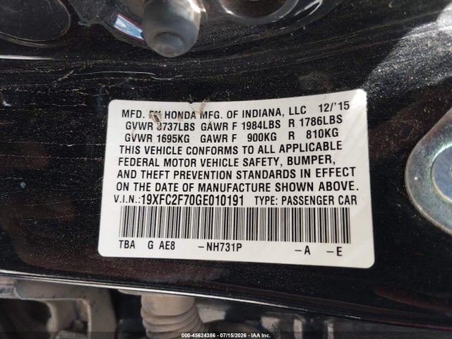 19XFC2F70GE010191 Honda CIVIC EX