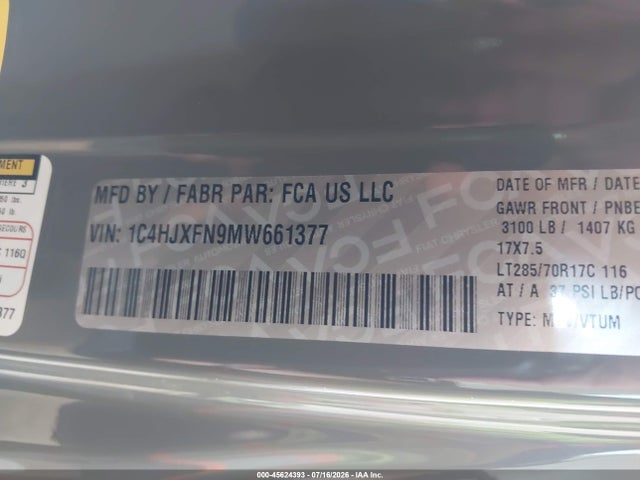 Aukcja sprzedaży 2021 Jeep Wrangler Unlimited Rubicon, vin: 1C4HJXFN9MW661377, numer aukcji: 45624393
