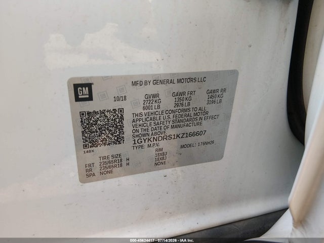2019 Cadillac Xt5 Luxury მანქანა იყიდება აუქციონზე, vin: 1GYKNDRS1KZ166607, აუქციონის ნომერი: 45624417