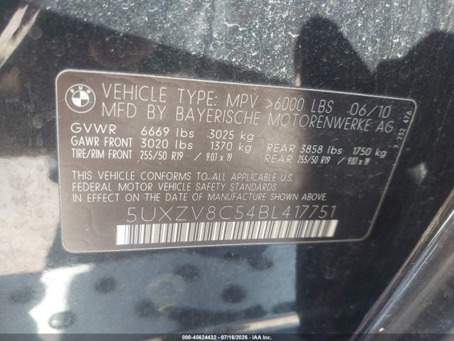 45624432 :رقم المزاد ، 5UXZV8C54BL417751 vin ، 2011 Bmw X5 Xdrive50i مزاد بيع