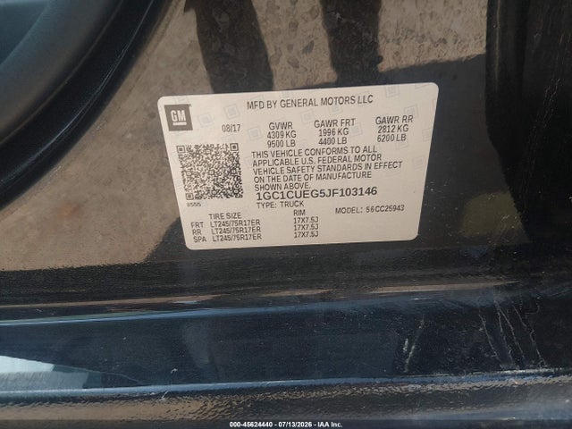 Auction sale of the 2018 Chevrolet Silverado 2500hd Wt, vin: 1GC1CUEG5JF103146, lot number: 45624440