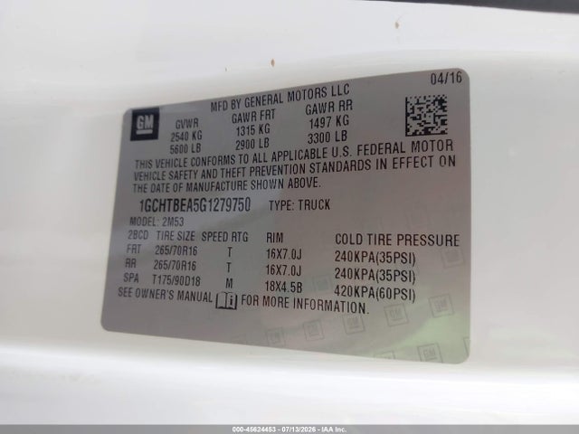1GCHTBEA5G1279750 Chevrolet Colorado 4wd Wt