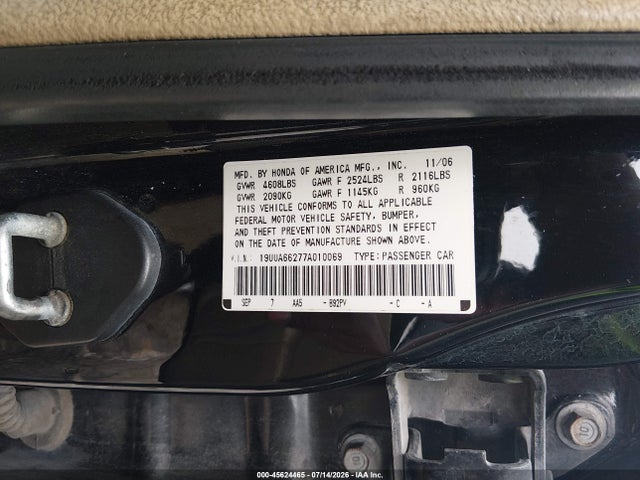 Продаж на аукціоні авто 2007 Acura Tl 3.2, vin: 19UUA66277A010069, номер лоту: 45624465