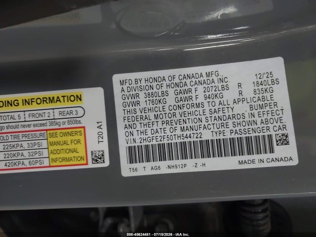 Honda Civic Sport 2026 2HGFE2F50TH544722 Image 9