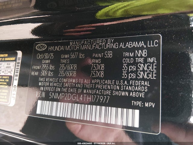 45624485 :رقم المزاد ، 5NMP2DGL4TH177977 vin ، 2026 Hyundai Santa Fe Sel مزاد بيع