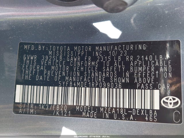 Toyota COROLLA LE 2024 5YFB4MDE1RP099036 Image 9