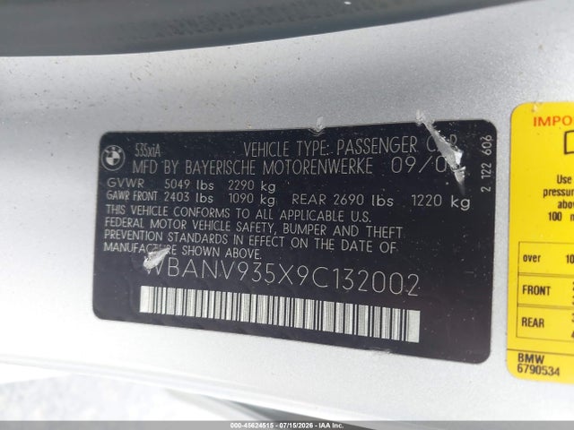 Продаж на аукціоні авто 2009 Bmw 535i Xdrive, vin: WBANV935X9C132002, номер лоту: 45624515