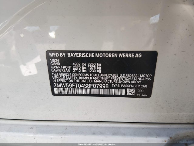 Aukcja sprzedaży 2025 Bmw M340i, vin: 3MW59FT04S8F07998, numer aukcji: 45624523