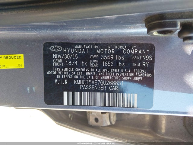 Aukcja sprzedaży 2016 Hyundai Accent Se, vin: KMHCT5AE7GU268831, numer aukcji: 45624568