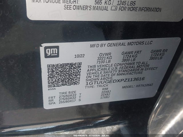45624578 :رقم المزاد ، 1GTUUGEDXPZ113616 vin ، 2023 Gmc Sierra 1500 4wd  Short Box Denali مزاد بيع