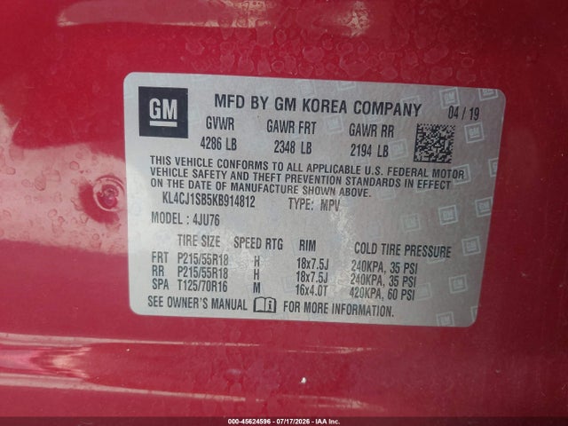 Aukcja sprzedaży 2019 Buick Encore Fwd Sport Touring, vin: KL4CJ1SB5KB914812, numer aukcji: 45624596