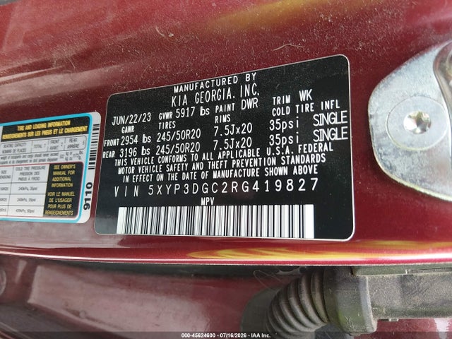 Aukcja sprzedaży 2024 Kia Telluride Ex X-line, vin: 5XYP3DGC2RG419827, numer aukcji: 45624600