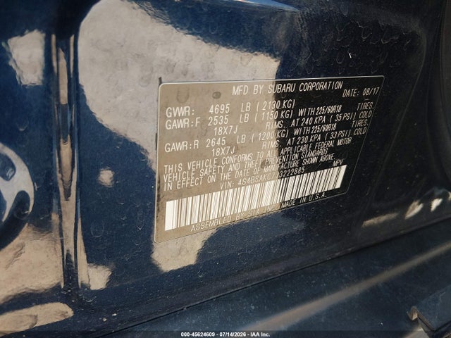 45624609 :رقم المزاد ، 4S4BSAKC7J3222885 vin ، 2018 Subaru Outback 2.5i Limited مزاد بيع