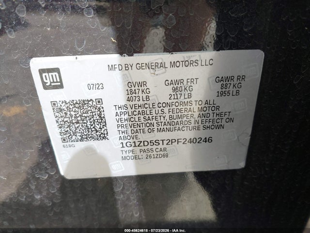 45624618 :رقم المزاد ، 1G1ZD5ST2PF240246 vin ، 2023 Chevrolet Malibu Fwd 1lt مزاد بيع