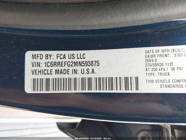 Продажа на аукционе авто 2021 Ram 1500 Lone Star  4x2 5'7 Box, vin: 1C6RREFG2MN593875, номер лота: 45624652