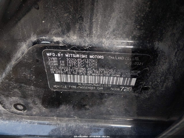 Продаж на аукціоні авто 2021 Mitsubishi Mirage Carbonite Edition/es/le, vin: ML32AUHJ5MH011578, номер лоту: 45624664