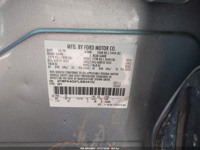 Ford EDGE SE 2020 2FMPK4G97LBB34152 Image 9
