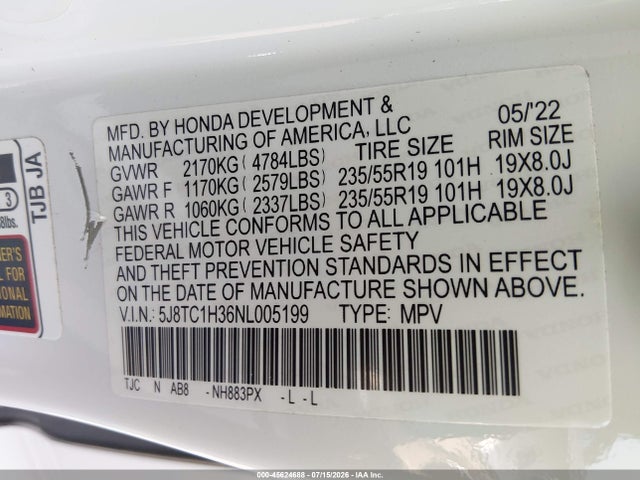 Продажа на аукционе авто 2022 Acura Rdx Standard, vin: 5J8TC1H36NL005199, номер лота: 45624688