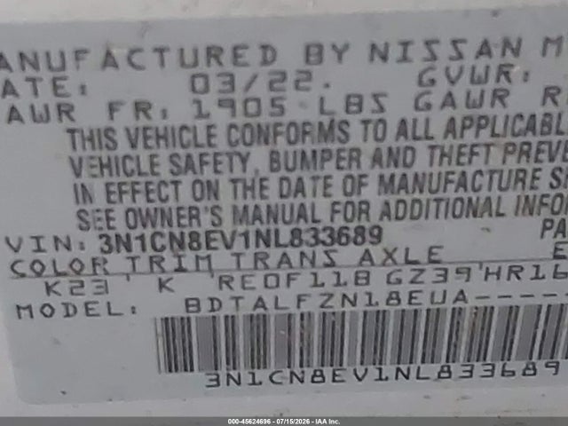 3N1CN8EV1NL833689 Nissan Versa 1.6 Sv Xtronic Cvt