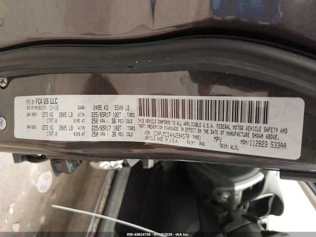 2017 Jeep Cherokee Latitude მანქანა იყიდება აუქციონზე, vin: 1C4PJMCS4HW594570, აუქციონის ნომერი: 45624708
