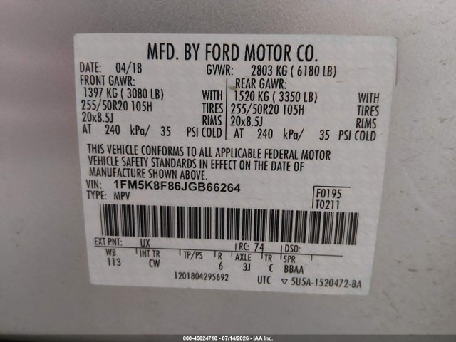 Ford Explorer Limited 2018 1FM5K8F86JGB66264 Image 9