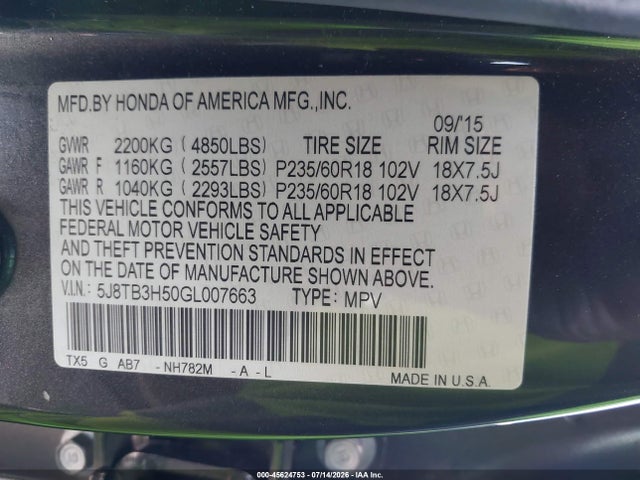 Acura Rdx Technology Acurawatch Plus Packages/technology Package 2016 5J8TB3H50GL007663 Image 9