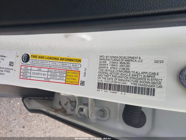 1HGCY2F56PA012941 Honda Accord Hybrid Sport