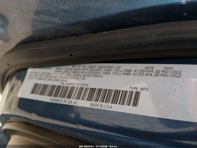 2008 Subaru Outback (natl) მანქანა იყიდება აუქციონზე, vin: 4S4BP61C787336761, აუქციონის ნომერი: 45624761