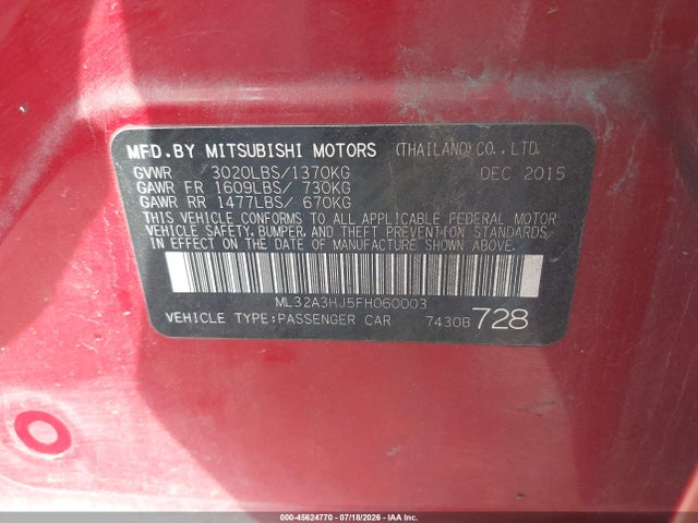 Mitsubishi MIRAGE DE 2015 ML32A3HJ5FH060003 Image 9