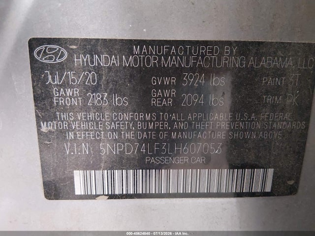 Hyundai ELANTRA SE 2020 5NPD74LF3LH607053 Image 9