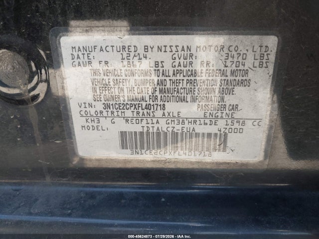 Продаж на аукціоні авто 2015 Nissan Versa Note S Plus, vin: 3N1CE2CPXFL401718, номер лоту: 45624873