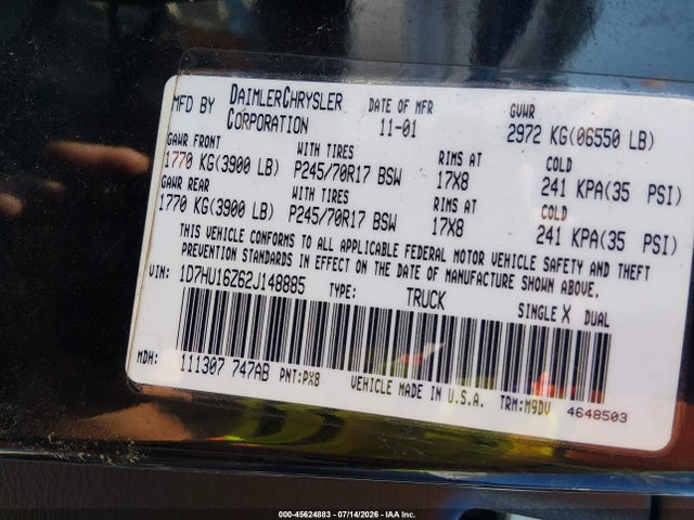 Aukcja sprzedaży 2002 Dodge Ram 1500 St, vin: 1D7HU16Z62J148885, numer aukcji: 45624883