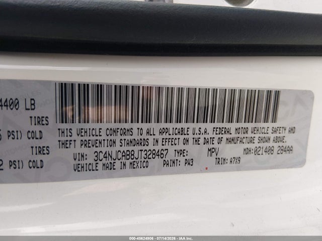 Продаж на аукціоні авто 2018 Jeep Compass Sport Fwd, vin: 3C4NJCAB8JT328467, номер лоту: 45624906
