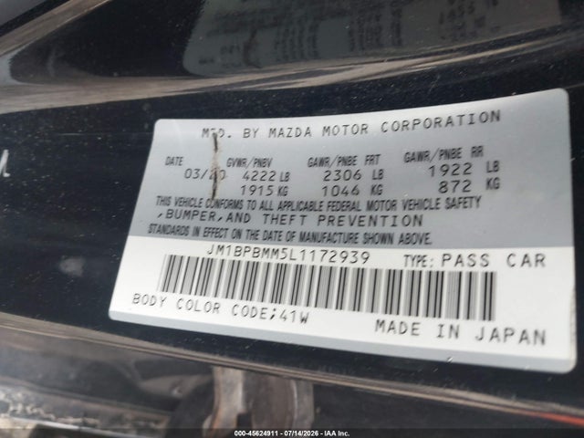 45624911 :رقم المزاد ، JM1BPBMM5L1172939 vin ، 2020 Mazda Mazda3 Preferred Package مزاد بيع