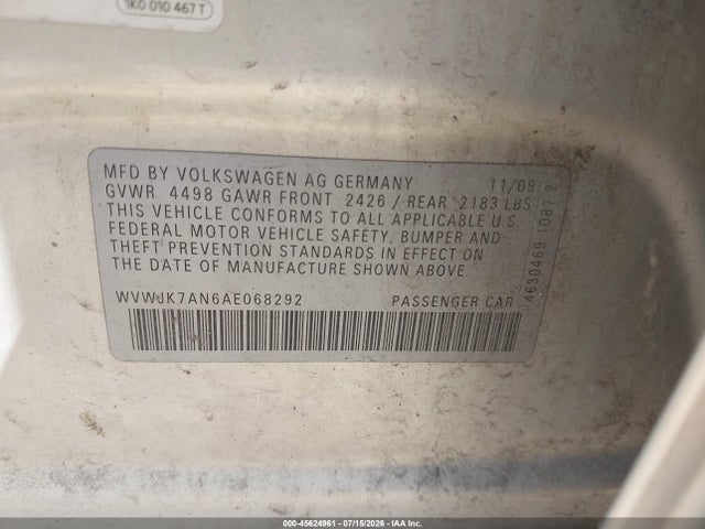 Продаж на аукціоні авто 2010 Volkswagen Passat Komfort, vin: WVWJK7AN6AE068292, номер лоту: 45624961