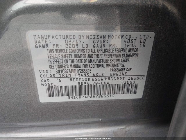 3N1CB7AP8HY265815 Nissan Sentra Nismo