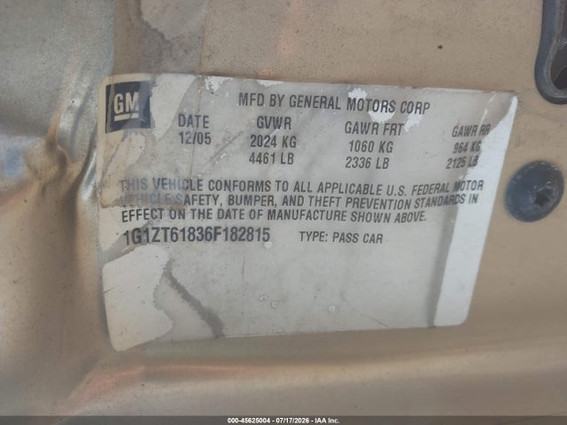 Продаж на аукціоні авто 2006 Chevrolet Malibu Maxx Lt, vin: 1G1ZT61836F182815, номер лоту: 45625004