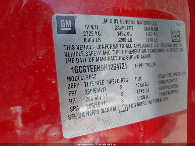 Продаж на аукціоні авто 2017 Chevrolet Colorado 4wd Zr2, vin: 1GCGTEEN9H1264721, номер лоту: 45625052