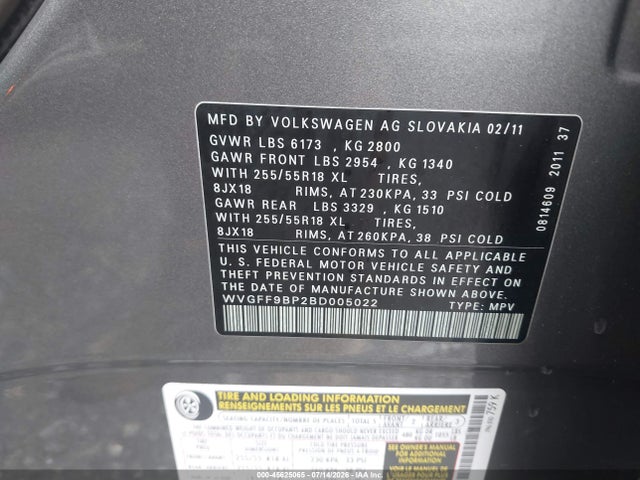 Aukcja sprzedaży 2011 Volkswagen Touareg Vr6 Sport, vin: WVGFF9BP2BD005022, numer aukcji: 45625065