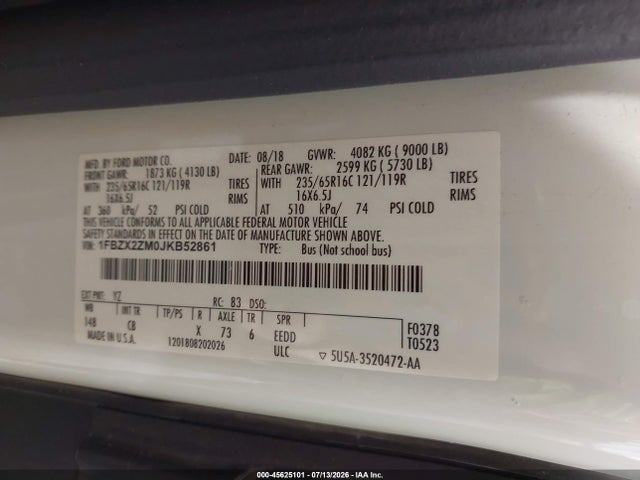 1FBZX2ZM0JKB52861 Ford Transit-350 Xl