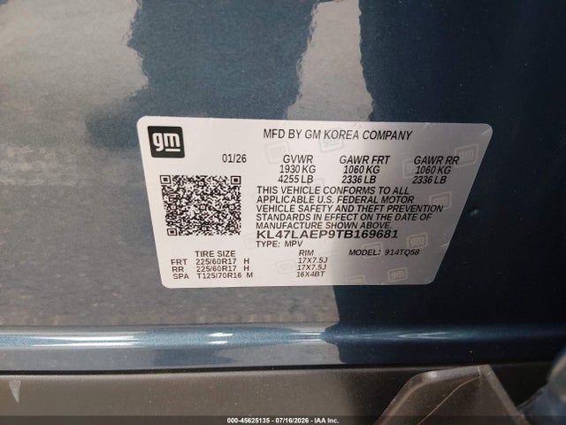 Aukcja sprzedaży 2026 Buick Envista Preferred Fwd, vin: KL47LAEP9TB169681, numer aukcji: 45625135