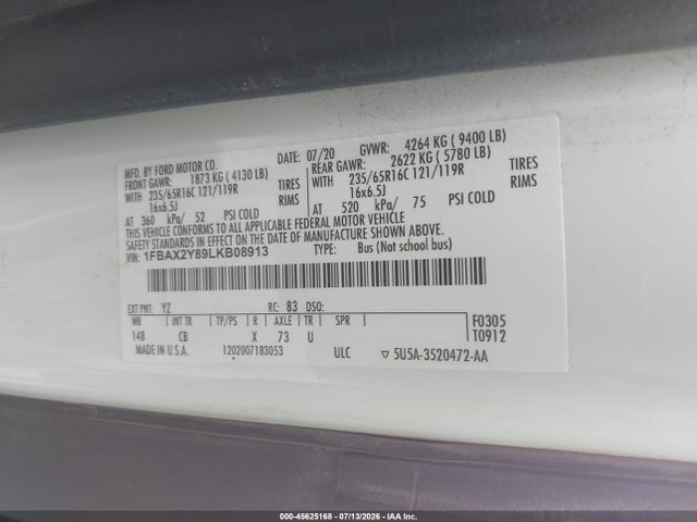 1FBAX2Y89LKB08913 Ford Transit-350 Passenger Van Xl