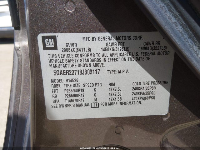 Продаж на аукціоні авто 2008 Buick Enclave Cxl, vin: 5GAER23718J303117, номер лоту: 45625177
