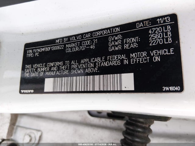 Aukcja sprzedaży 2015 Volvo S60 T5 Premier, vin: YV140MFB0F1300622, numer aukcji: 45625180