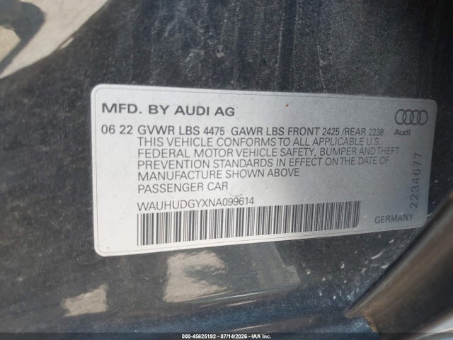 Продаж на аукціоні авто 2022 Audi A3 Premium Plus 40 Tfsi Quattro S Tronic, vin: WAUHUDGYXNA099614, номер лоту: 45625192