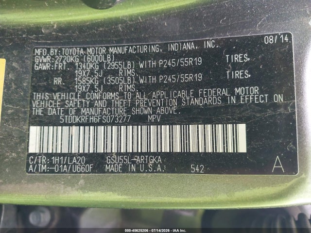 Toyota Highlander Limited V6 2015 5TDDKRFH6FS073277 Image 9